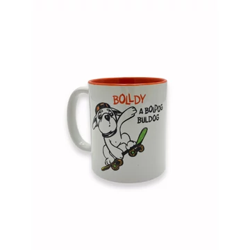 Istenemmel a kőfalon is átugrom – Bolldy, a boldog bulldog – bögre narancssárga belsővel