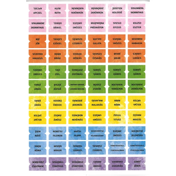 Regisztermatrica-készlet a Bibliához, protestáns – magyar – pasztell