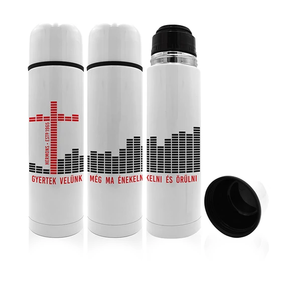 „Gyertek velünk...” – fekete-piros equalizer – termosz – Hermons