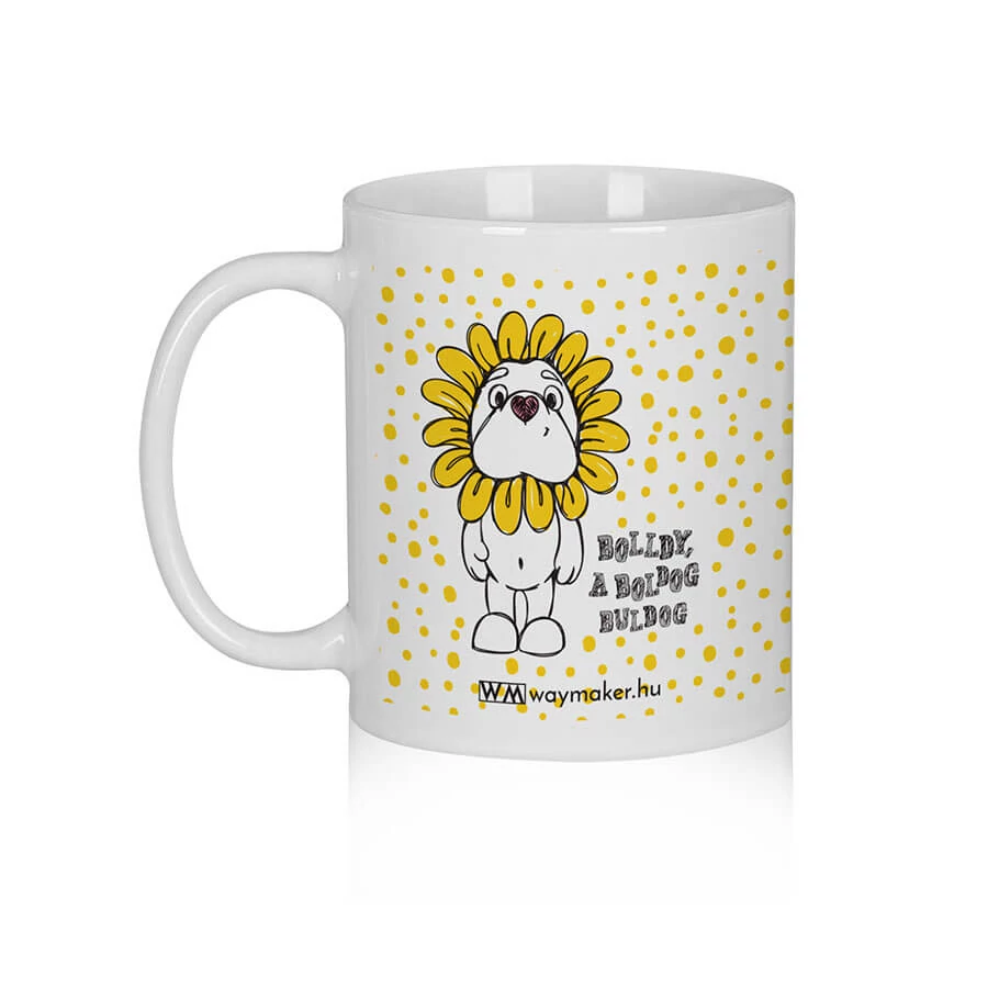 „Nézzétek meg a liliomokat…” – Bolldy, a boldog bulldog – bögre