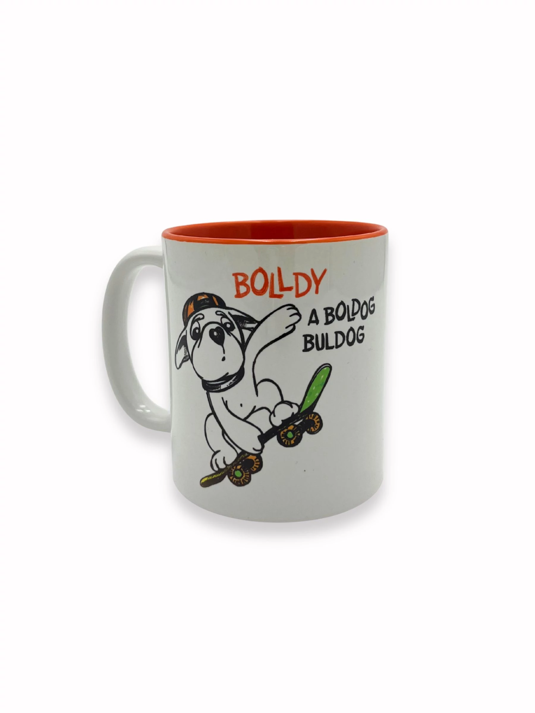 Istenemmel a kőfalon is átugrom – Bolldy, a boldog bulldog – bögre narancssárga belsővel