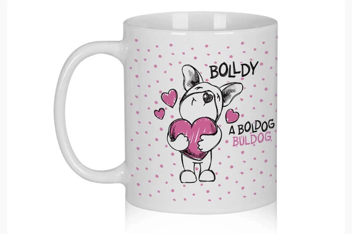 „A szeretet soha nem fogy el” – Bolldy, a boldog bulldog – bögre