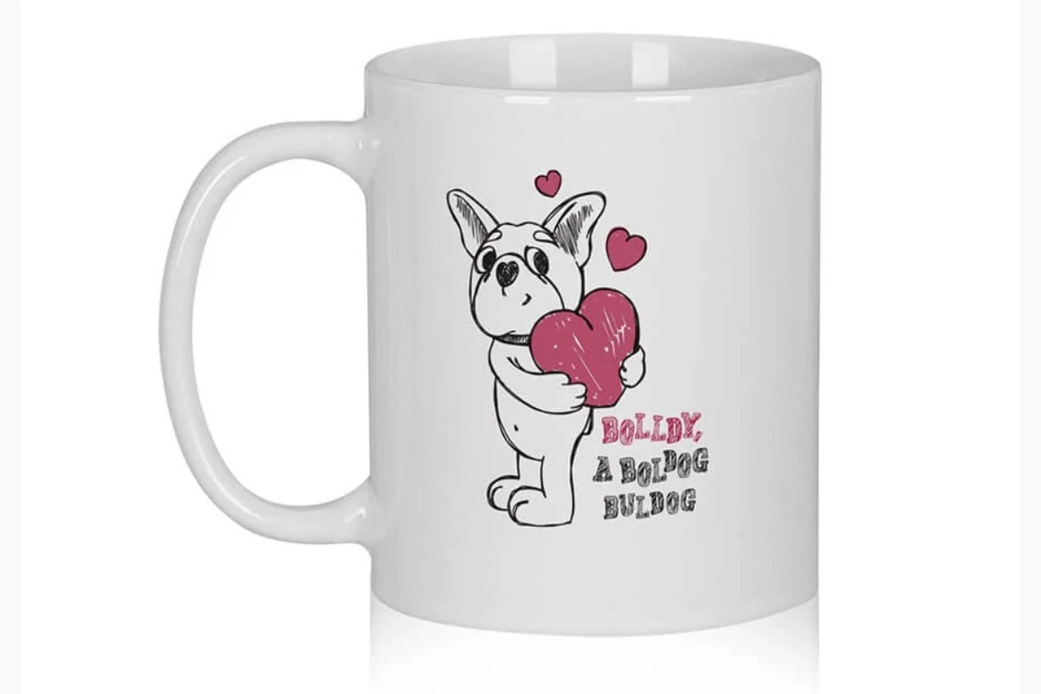 „Jézus szeret téged! …és én is! :)” – Bolldy, a boldog bulldog – bögre