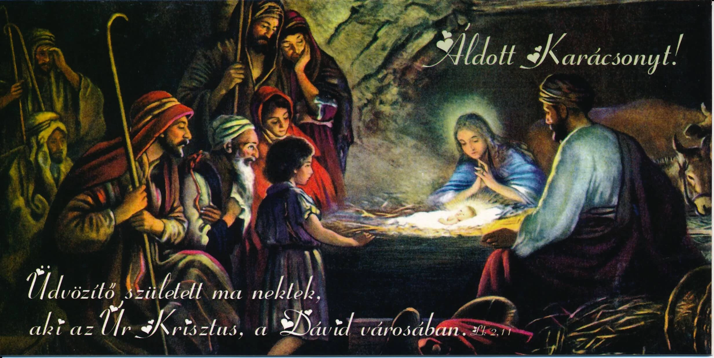 Üdvözítő született ma nektek... – Karácsonyi borítékos képeslap