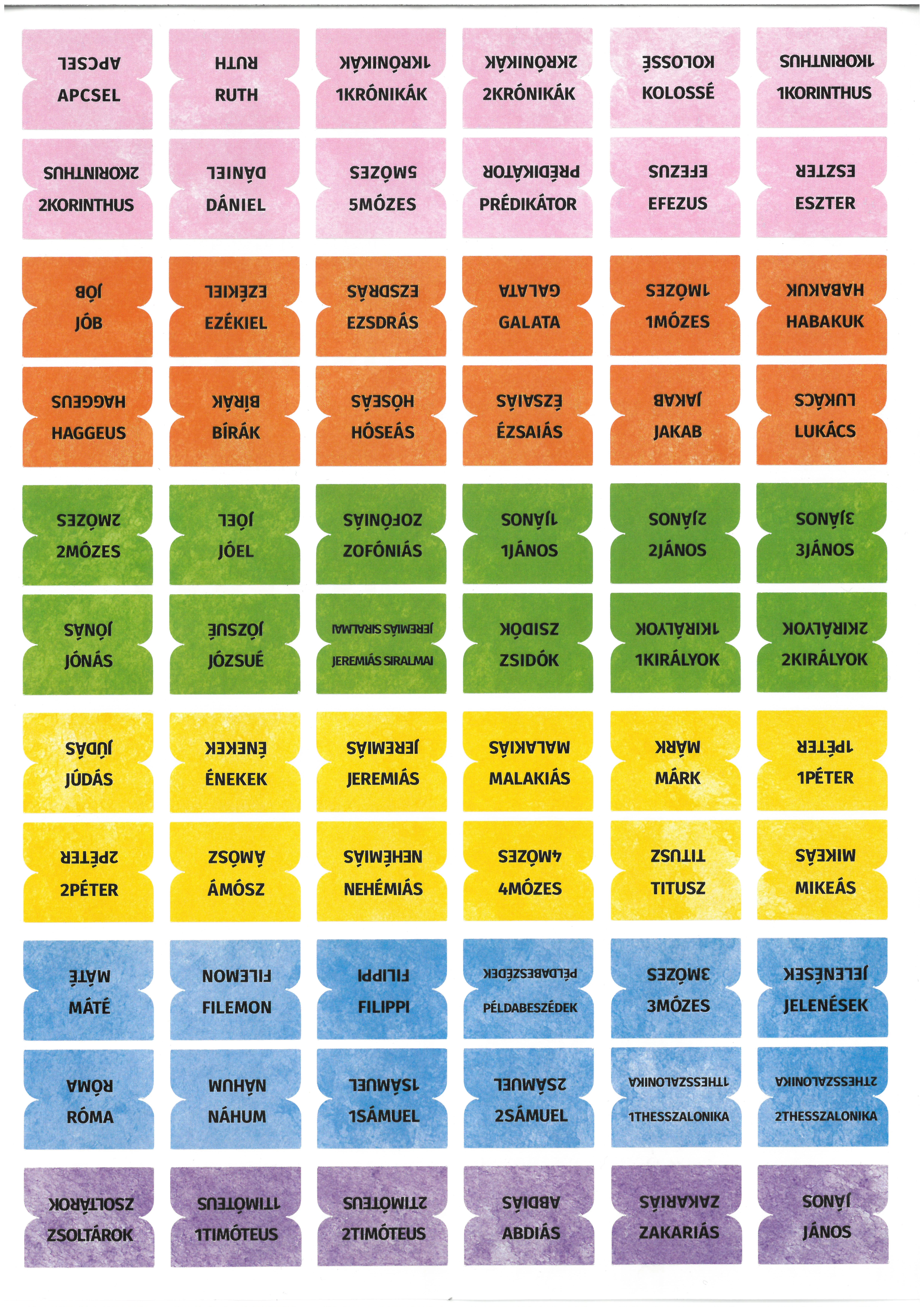 Regisztermatrica-készlet a Bibliához, protestáns – magyar – pasztell